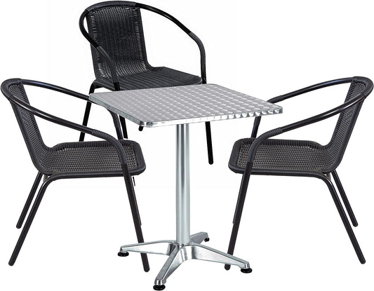 BTExpert 27.5" square Restaurant Table Stainless Steel Silver Aluminum Furniture with base - Set of 2