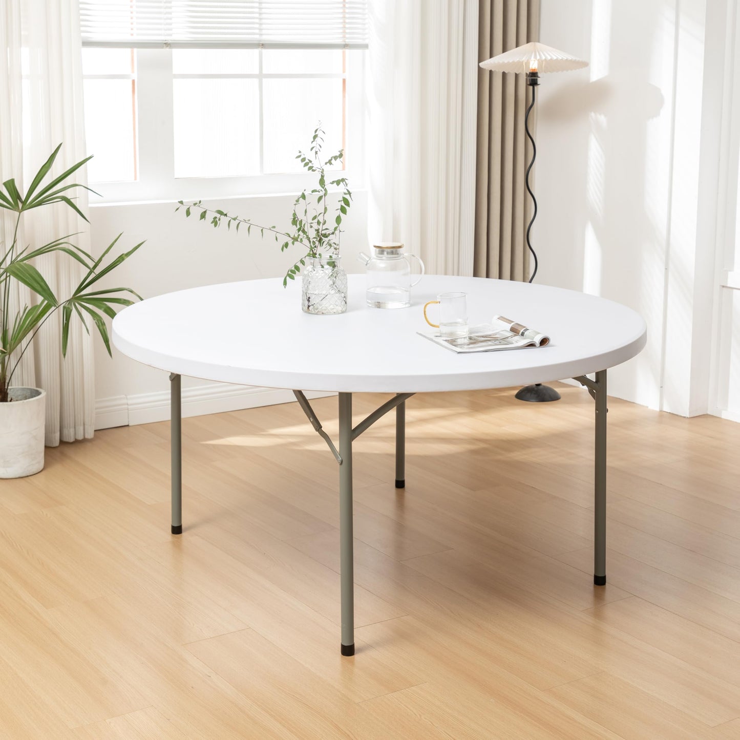 BTExpert 5-Foot 60inch White Round Plastic Folding Table Full Top Commercial Portable - Set of 5