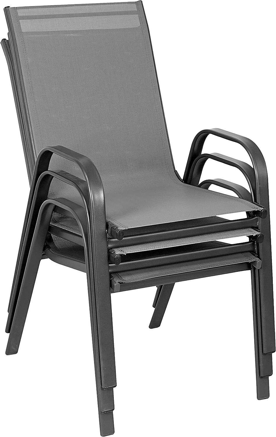 BTExpert 27.5" Square Restaurant Table Stainless Steel with 4 Gray Sling Stack Chairs, Indoor Outdoor Commercial Set, Lightweight