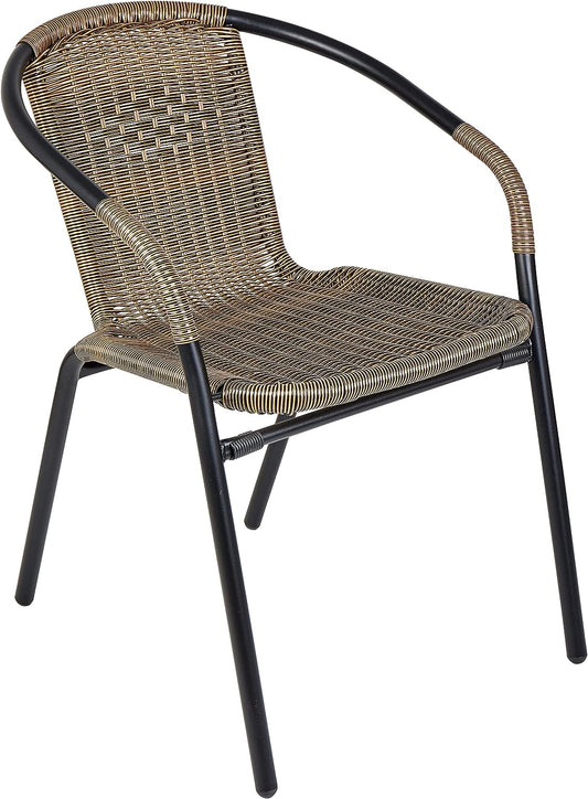 BTExpert 27.5" Square Restaurant Table Stainless Steel with 4 Brown Commercial Chairs, Indoor Outdoor