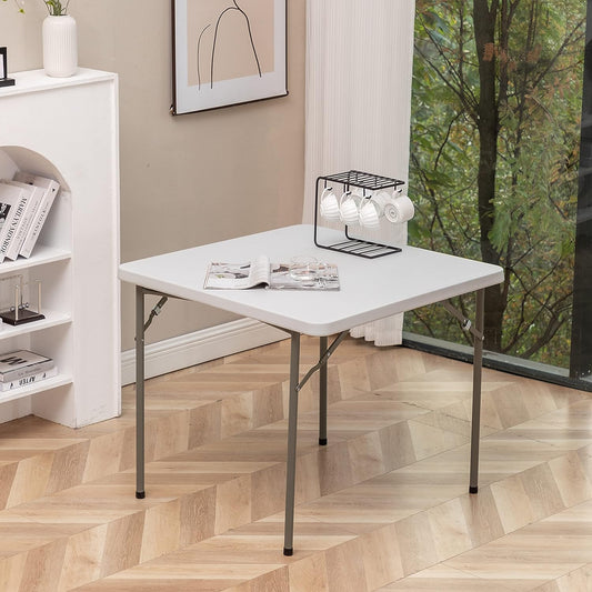 BTExpert 5-Piece Folding Card Table Set, 34" White Granite Table & 4 Floral Black Chairs for gatherings party, home, Indoor Outdoor