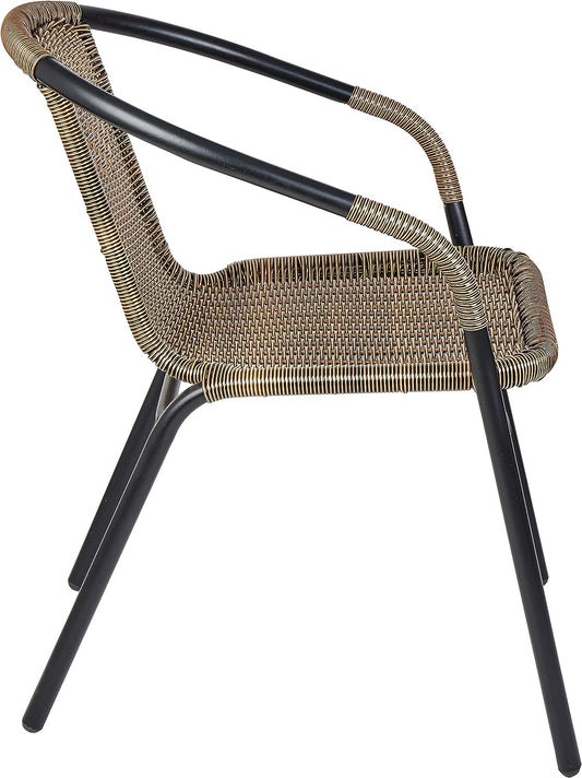 BTExpert 27.5" Square Table Stainless Steel Silver Aluminum + 3 Brown Stack Lightweight Chairs