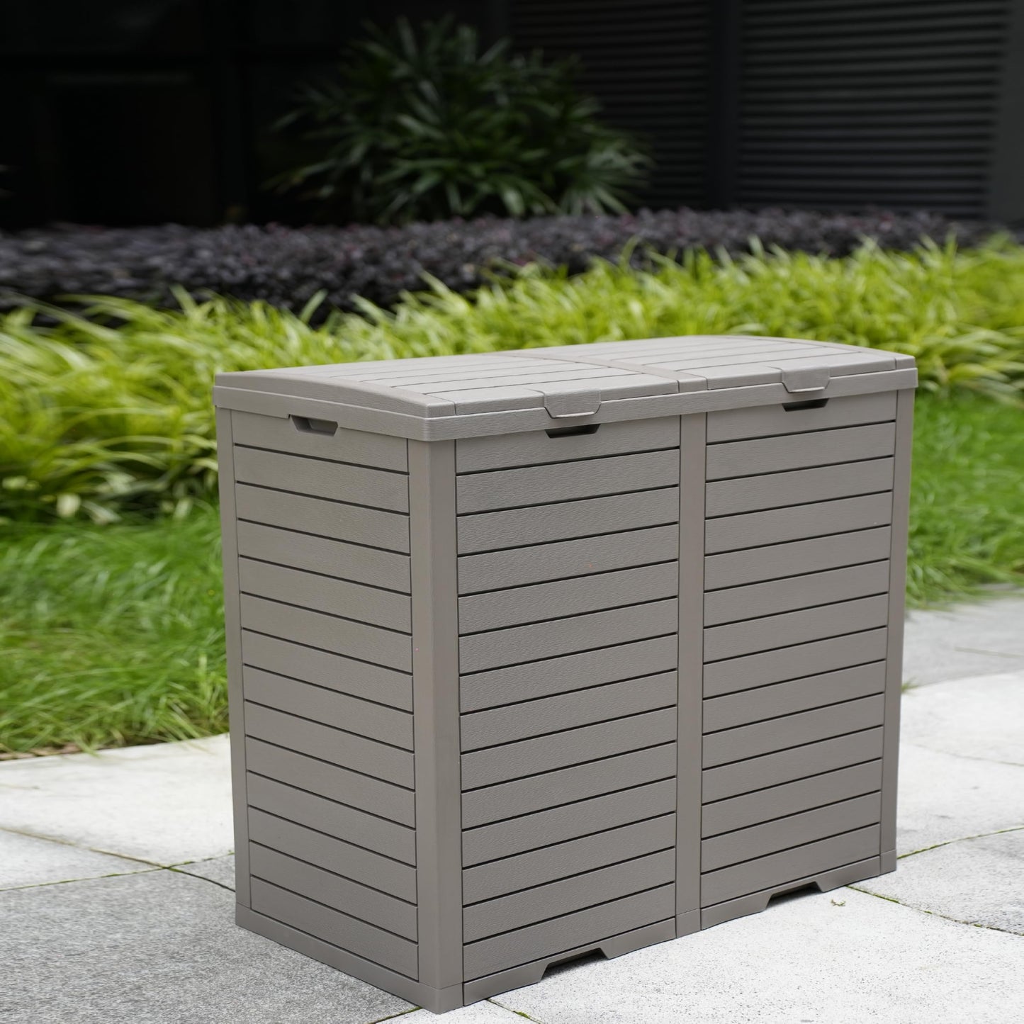 BTExpert 62 Gallon Outdoor Garbage Trash Can Waterproof Double Lid Waste Kitchen Gray - Set of 5