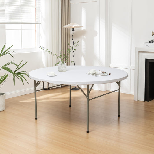 BTExpert White 60" Round Folding Table, Commercial Portable Plastic for Indoor Outdoor Patio, Dining, Wedding, Party, Home