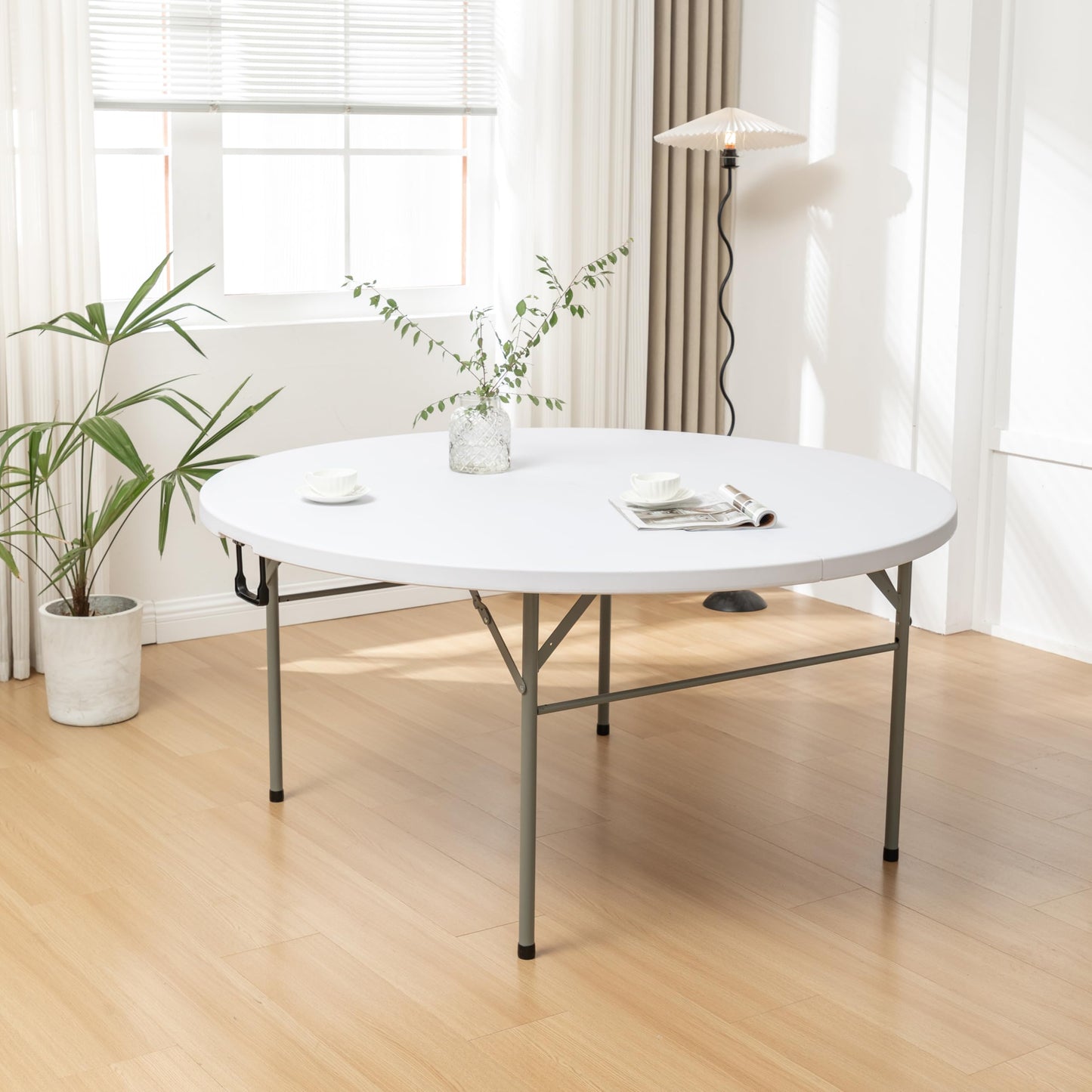 BTExpert White 60" Round Folding Table, Commercial Portable Plastic for Indoor Outdoor Patio, Dining, Wedding, Party, Home