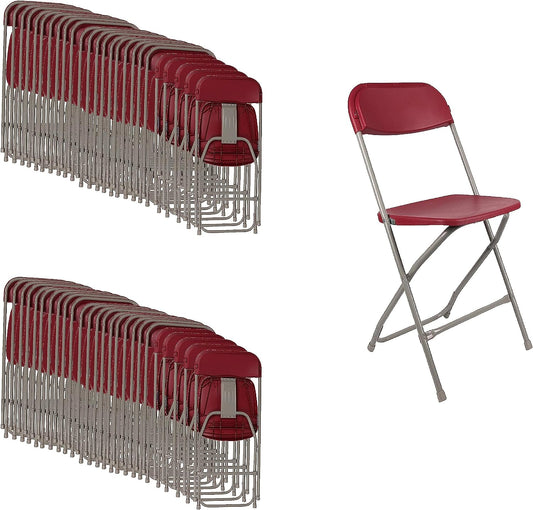 BTExpert Red Plastic Folding Chair, Steel Frame, High Capacity, Lightweight Office, Wedding, Party, Picnic, Kitchen, Dining, Church, School - Set of 50