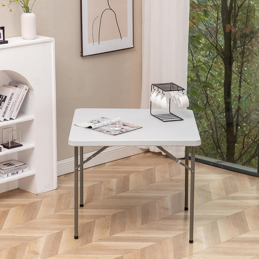 BTExpert 5-Piece Folding Card Table Set, 34" White Granite Table & 4 Red Chairs, Indoor Outdoor, Lightweight