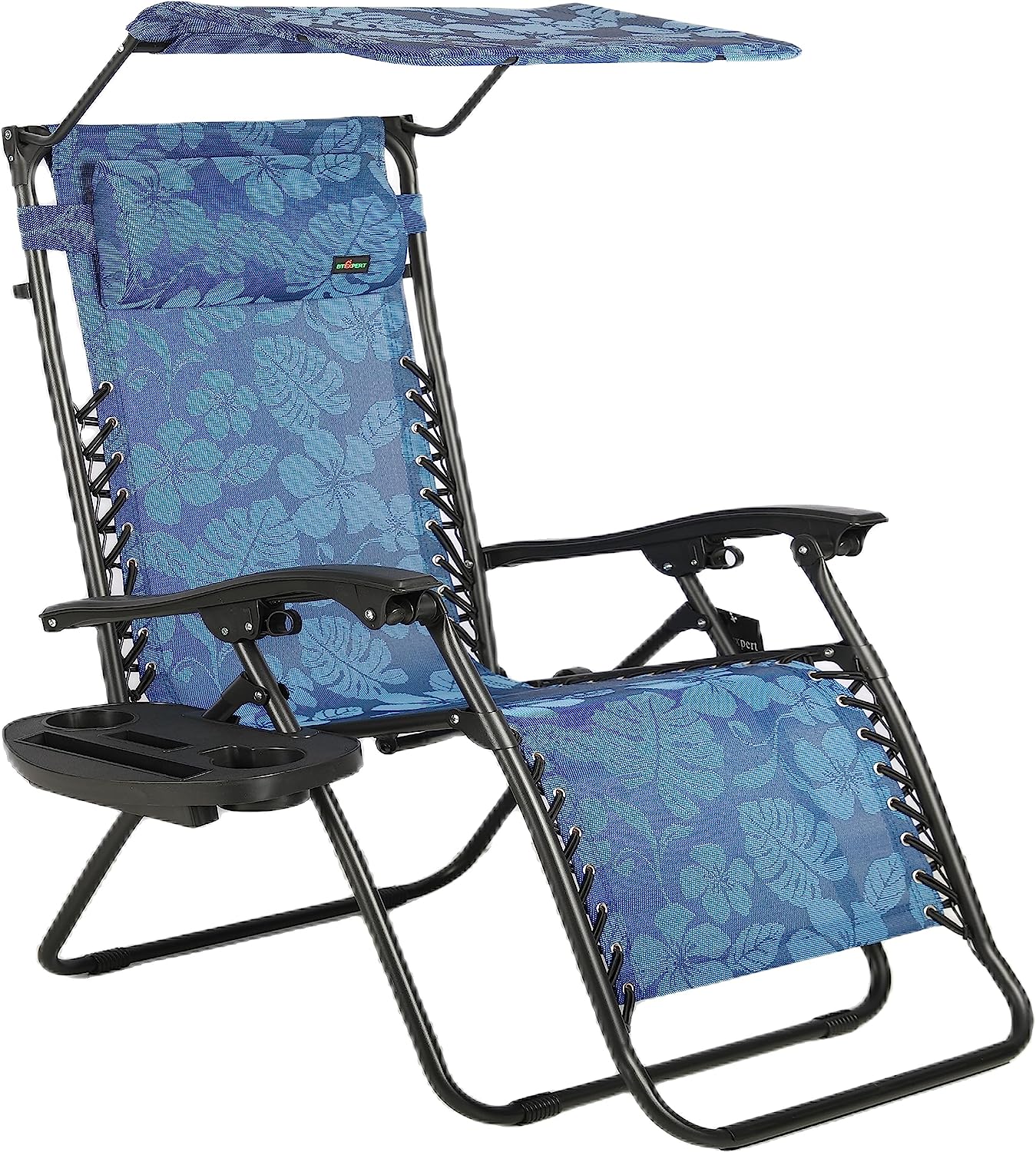 BTEXPERT Zero Gravity Chair, Outdoor Lounge with Sunshade, Utility Tray & Cup Holder - Blue (Set of 2 pcs)
