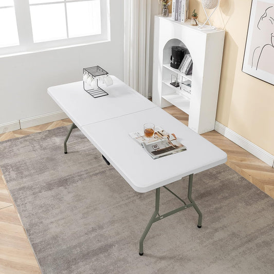 BTExpert 6ft Fold-in-Half Folding Utility Table 72"x29.5", Lightweight, Portable with Carrying Handle for Indoor Outdoor - Set of 5