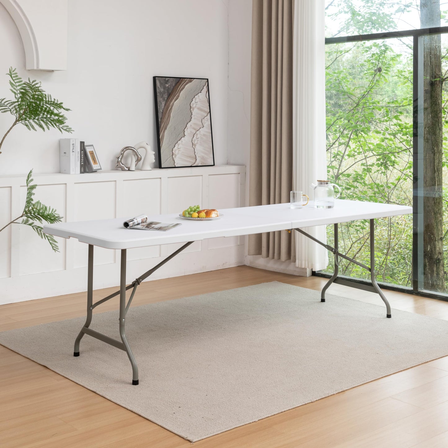 BTExpert 96" long 8-Foot White Plastic Folding Table Portable 30" Wide , 29" High, Indoor Outdoor Events Banquet Dining Party Patio - Set of 2