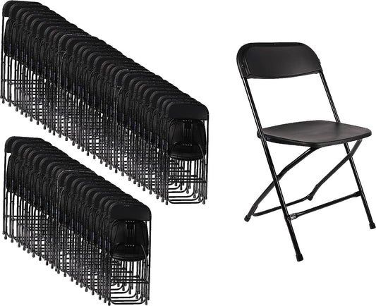 BTExpert Black Plastic Folding Chair, Steel Frame, High Capacity, Lightweight – Office, Wedding, Party, Picnic, Kitchen, Dining, Church, School - Set of 50
