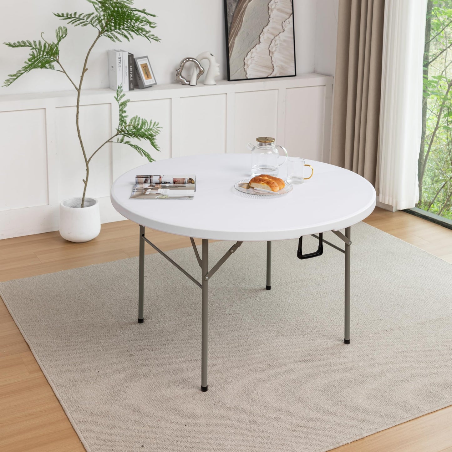 BTEXPERT White 4 Ft 48inch Round Plastic Folding Table Commercial Portable For Banquet Dining Wedding Party Events Home Kitchen Patio Backyard Indoor Outdoor, Set of 2