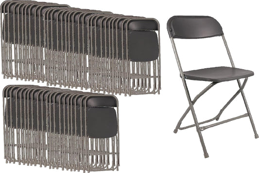 BTExpert Gray Plastic Folding Chair, Steel Frame, High Capacity, Lightweight Office, Wedding, Party, Picnic, Kitchen, Dining, Church, School - Set of 50