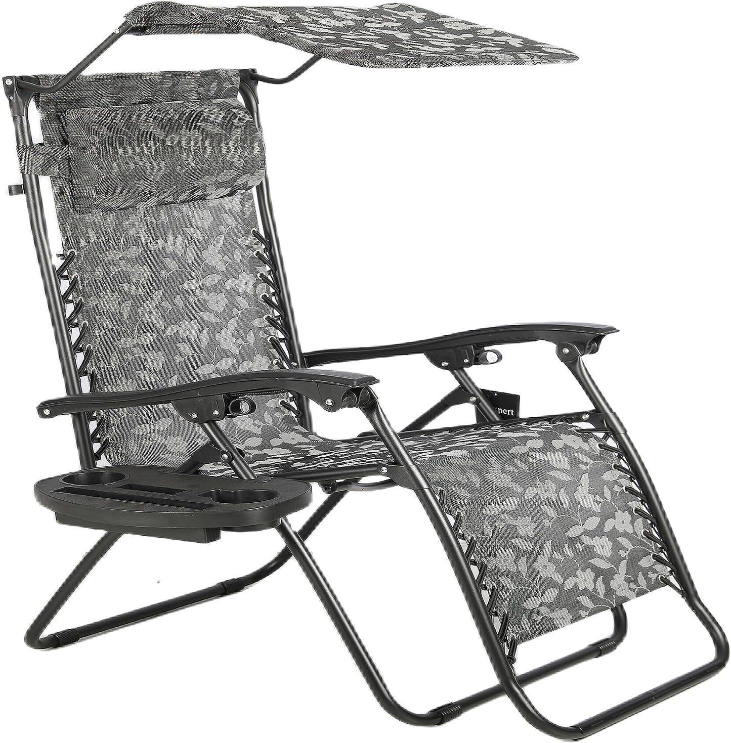 BTEXPERT Zero Gravity Chair Lounge Outdoor Pool Patio Beach Yard Garden Sunshade Utility Tray Cup Holder Black
