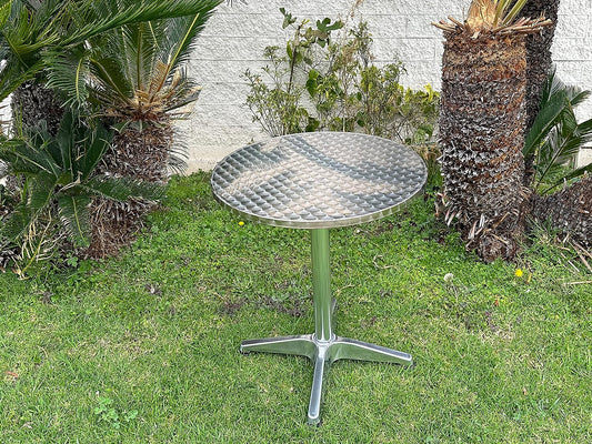 BTExpert 27.5" Round Restaurant Table Stainless Steel with 2 Gray Rattan Stack Chairs, Indoor Outdoor Commercial Lightweight
