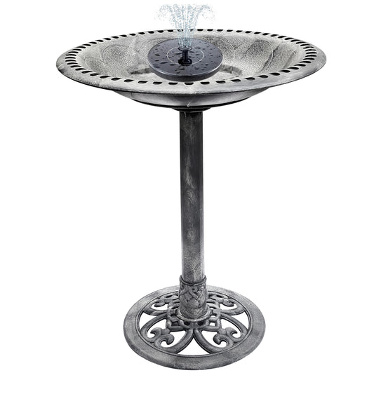 BTExpert - Birdbath Stone Gray 28" Height Outdoor Garden Decor Vintage Solar Pump Bird With Multiple Nozzles