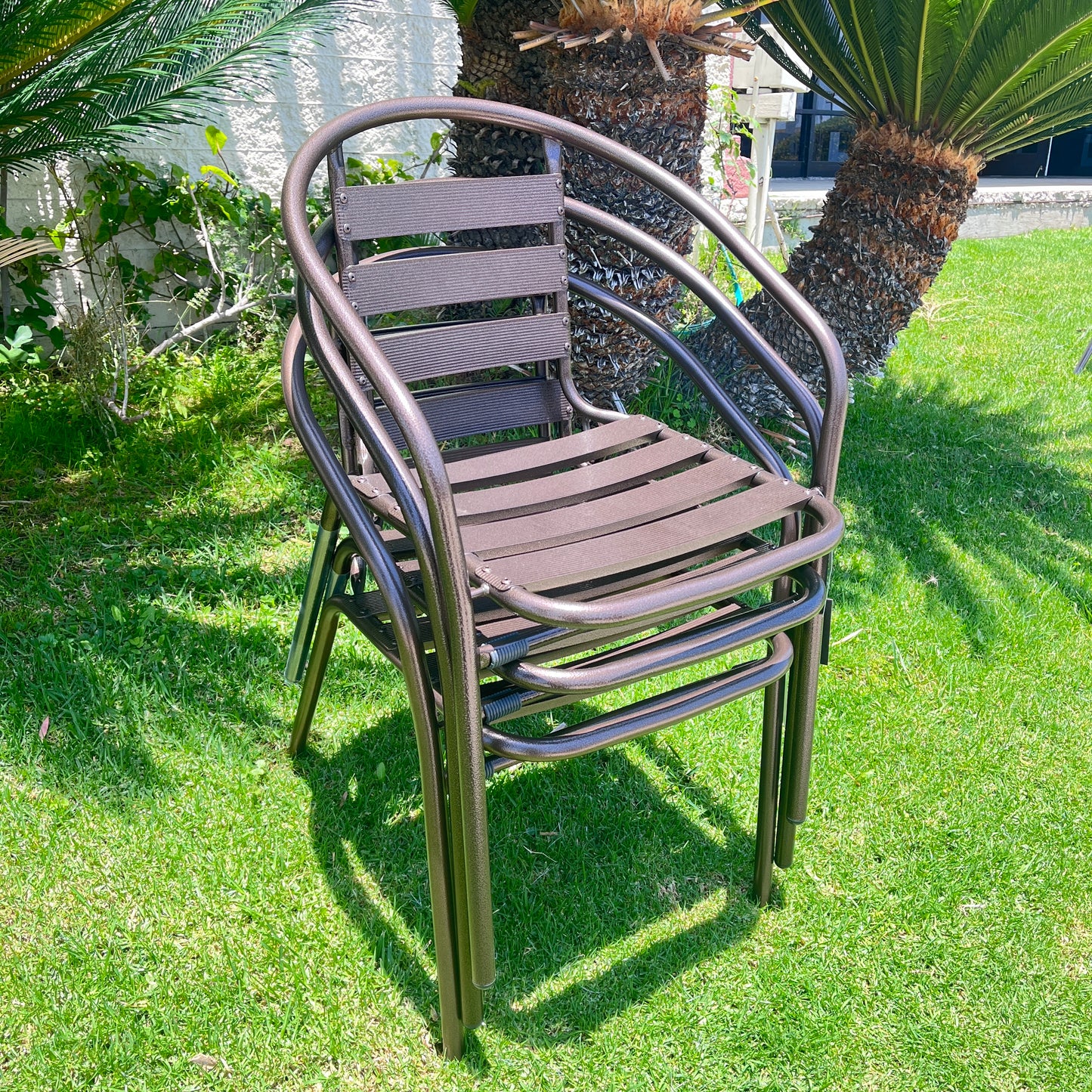 BTExpert Indoor Outdoor Set of 10 Bronze Restaurant Metal Aluminum Slat Stack Chairs Lightweight