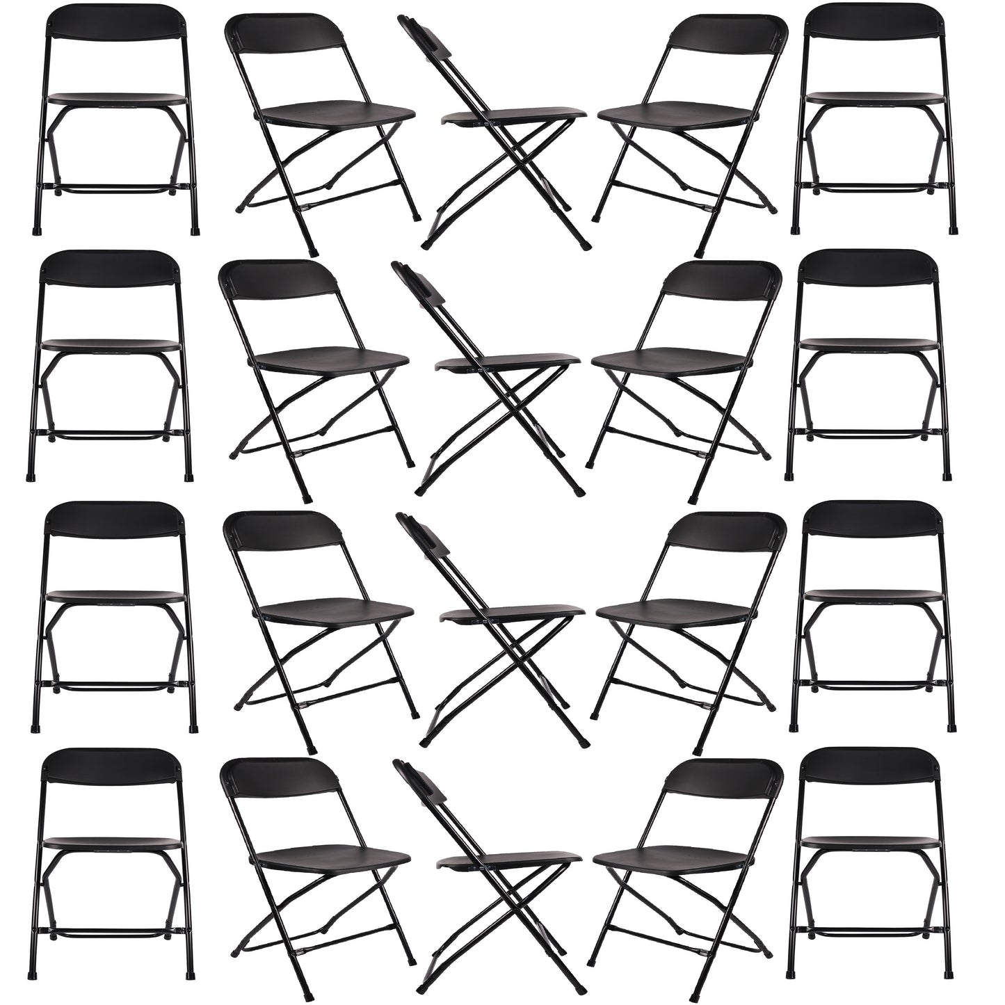 BTExpert Black Plastic Folding Chair Steel Frame, High Capacity for Office, Wedding, Party, Picnic, Dining, Church, School - Set of 20