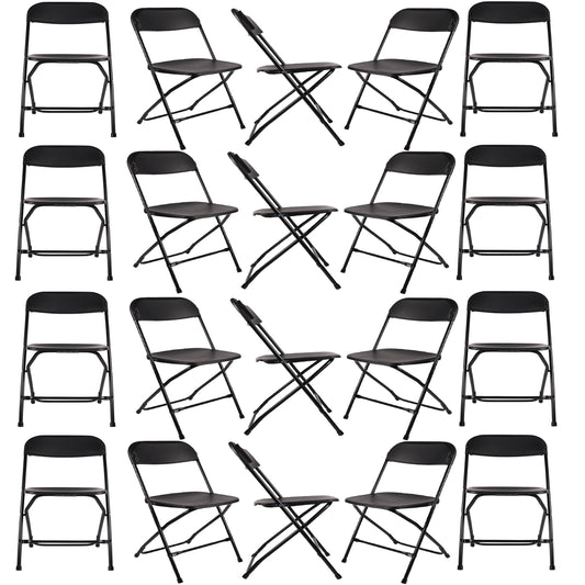 BTExpert Black Plastic Folding Chair Steel Frame, High Capacity for Office, Wedding, Party, Picnic, Dining, Church, School - Set of 20