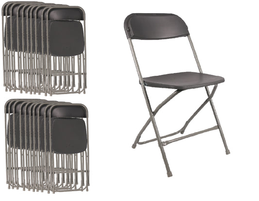 BTExpert Gray Plastic Folding Chair Steel Frame, High Capacity for Office, Wedding, Party, Picnic, Dining, Church, School - Set of 20