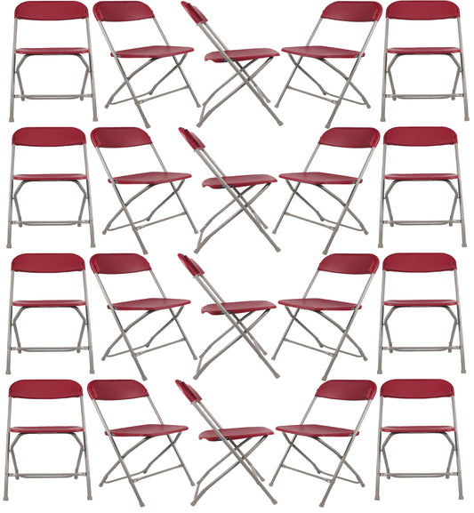BTExpert Red Plastic Folding Chair Steel Frame, High Capacity for Office, Wedding, Party, Picnic, Dining, Church, School - Set of 20