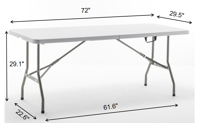 BTEXPERT Set of 10, Fold-in-Half Folding Utility Table 6 Feet 72" x 29.5" Lightweight Portable Carrying Handle Indoor Outdoor Picnic Camping Office Home Party Wedding Event White