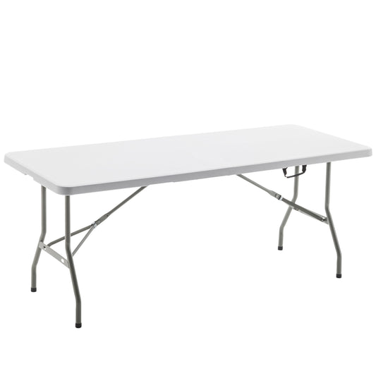 BTEXPERT Set of 10, Fold-in-Half Folding Utility Table 6 Feet 72" x 29.5" Lightweight Portable Carrying Handle Indoor Outdoor Picnic Camping Office Home Party Wedding Event White