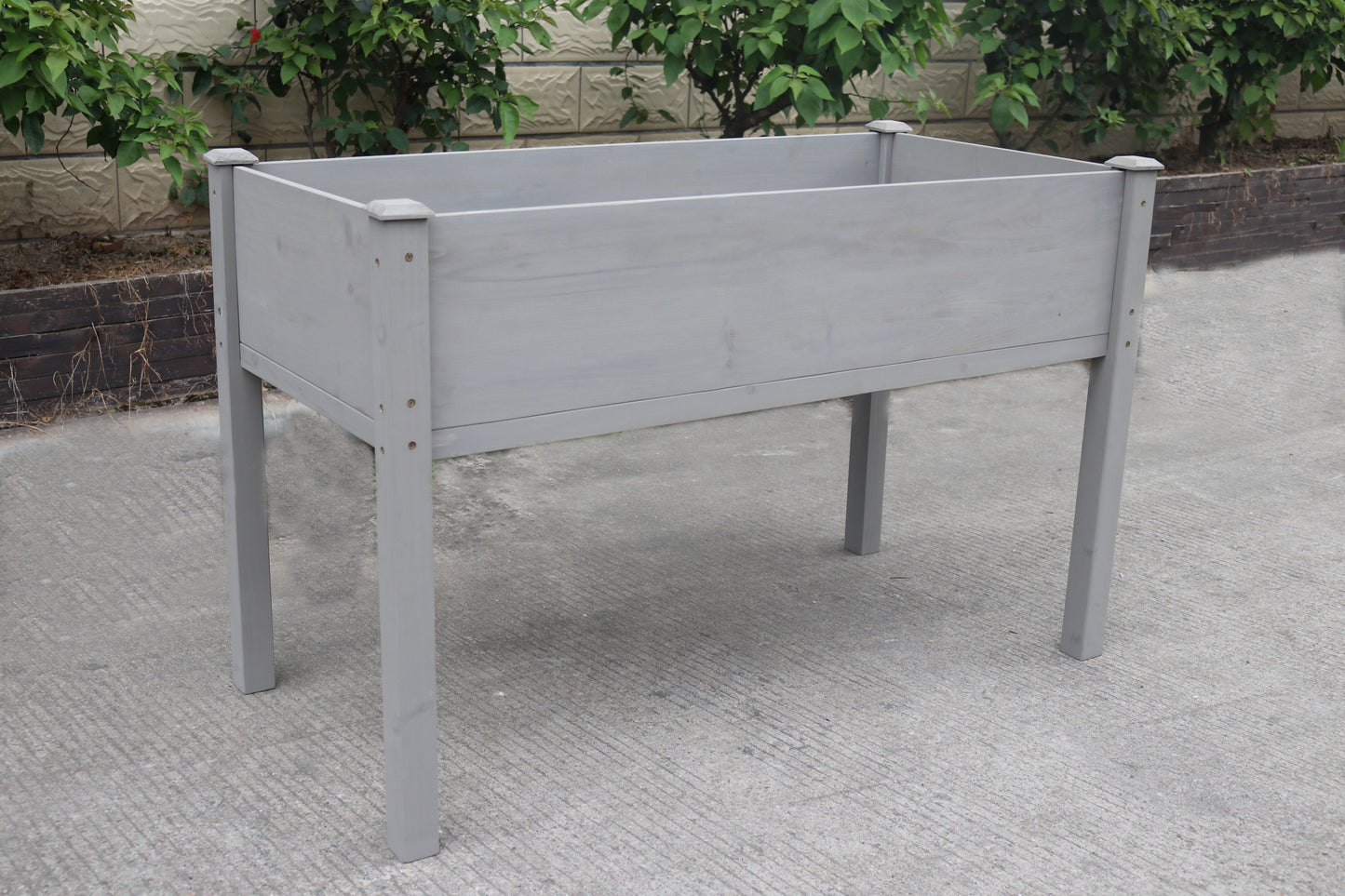 BTExpert 4ft Raised Garden Bed with Legs, 48x24x30in Grey Wood Planter Box with Liner for Vegetables, Flowers, Patio, Balcony