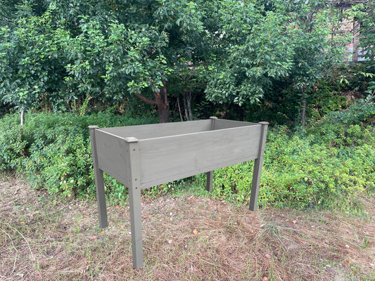 BTExpert 4ft Raised Garden Bed with Legs, 48x24x30in Grey Wood Planter Box with Liner for Vegetables, Flowers, Patio, Balcony