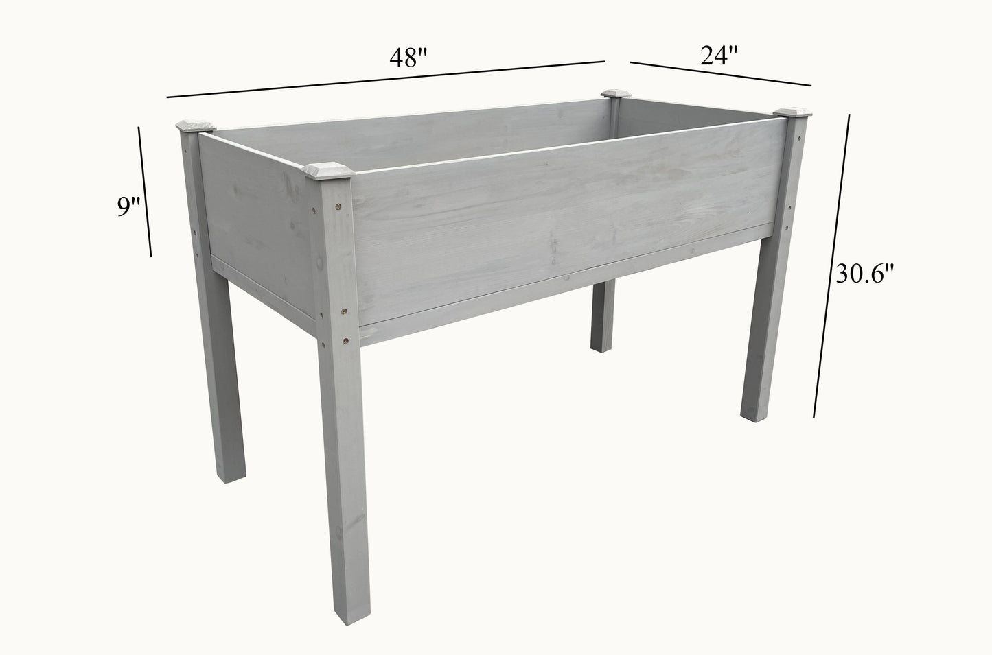 BTExpert 4ft Raised Garden Bed with Legs, 48x24x30in Grey Wood Planter Box with Liner for Vegetables, Flowers, Patio, Balcony