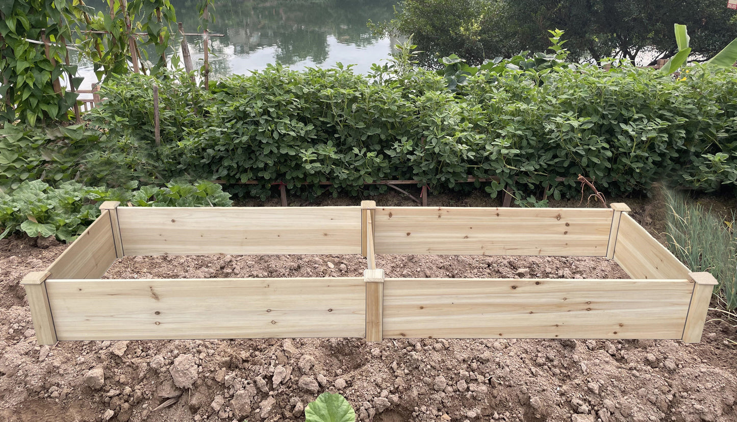BTExpert 8ft x 2ft Raised Garden Bed Divisible Wooden Planter Box for Vegetables, Flowers, Patio, Balcony, Backyard, with Liner - Clear Natural