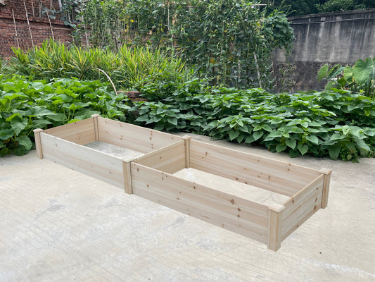 BTExpert 8ft x 2ft Raised Garden Bed Divisible Wooden Planter Box for Vegetables, Flowers, Patio, Balcony, Backyard, with Liner - Clear Natural