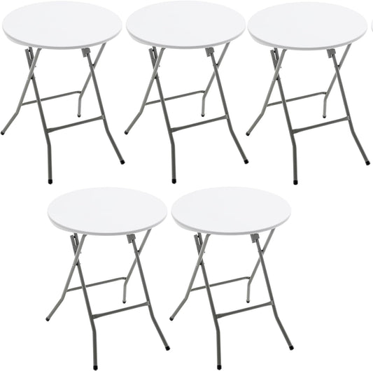 BTExpert 24" Round White Folding Table Commercial Portable for Wedding, Party, Dining, Indoor Outdoor - Set of 5