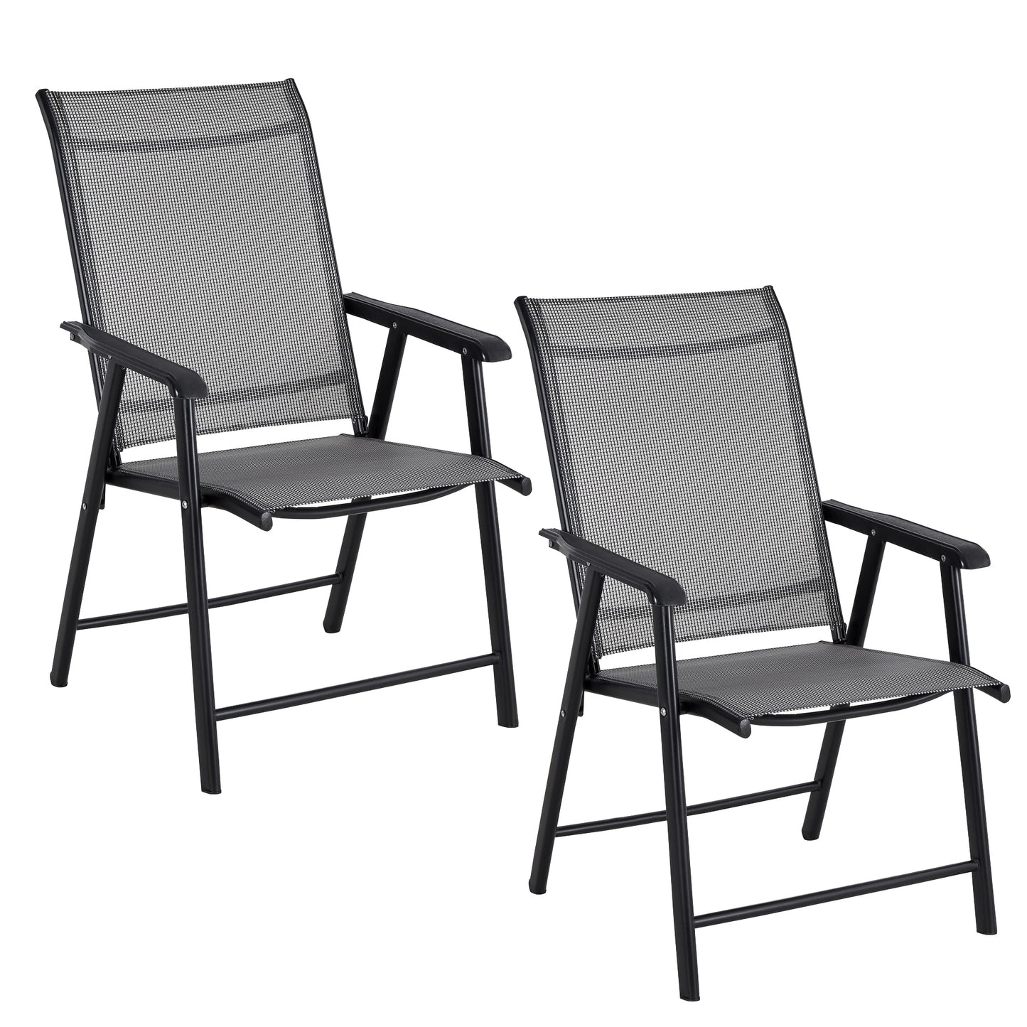 BTExpert Heavy-Duty Folding Patio Chair Indoor/Outdoor Dining, Sling Back, Metal Frame w/Armrests for Lawn, Pool, Garden - Set of 4