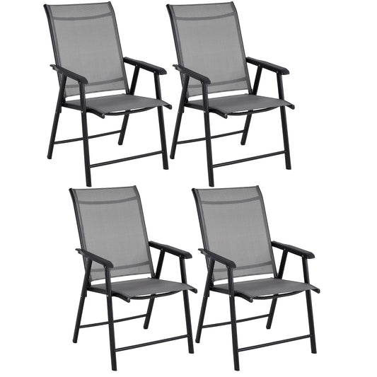 BTExpert Heavy-Duty Folding Patio Chair Indoor/Outdoor Dining, Sling Back, Metal Frame w/Armrests for Lawn, Pool, Garden - Set of 4