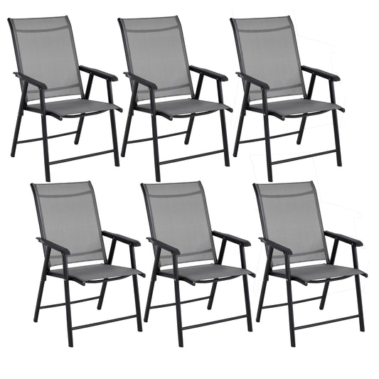 BTExpert Heavy-Duty Folding Patio Chair – Indoor/Outdoor Dining with Armrests, Metal Frame, Sling Back, for Lawn, Pool, Garden - Set of 6