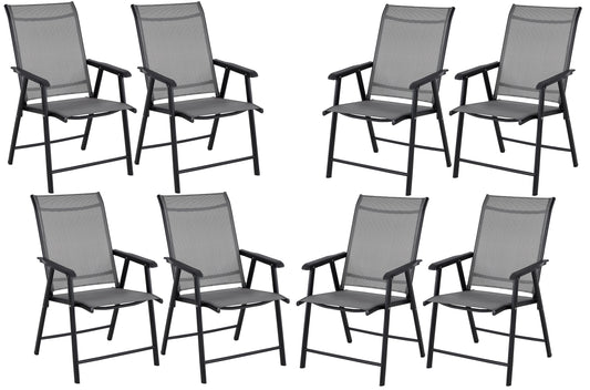 BTExpert Heavy-Duty Folding Patio Chair Indoor/Outdoor Dining, Sling Back, Metal Frame w/Armrests for Lawn, Pool, Garden - Set of 8