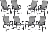 BTExpert Heavy-Duty Folding Patio Chair Indoor/Outdoor Dining, Sling Back, Metal Frame w/Armrests for Lawn, Pool, Garden - Set of 8