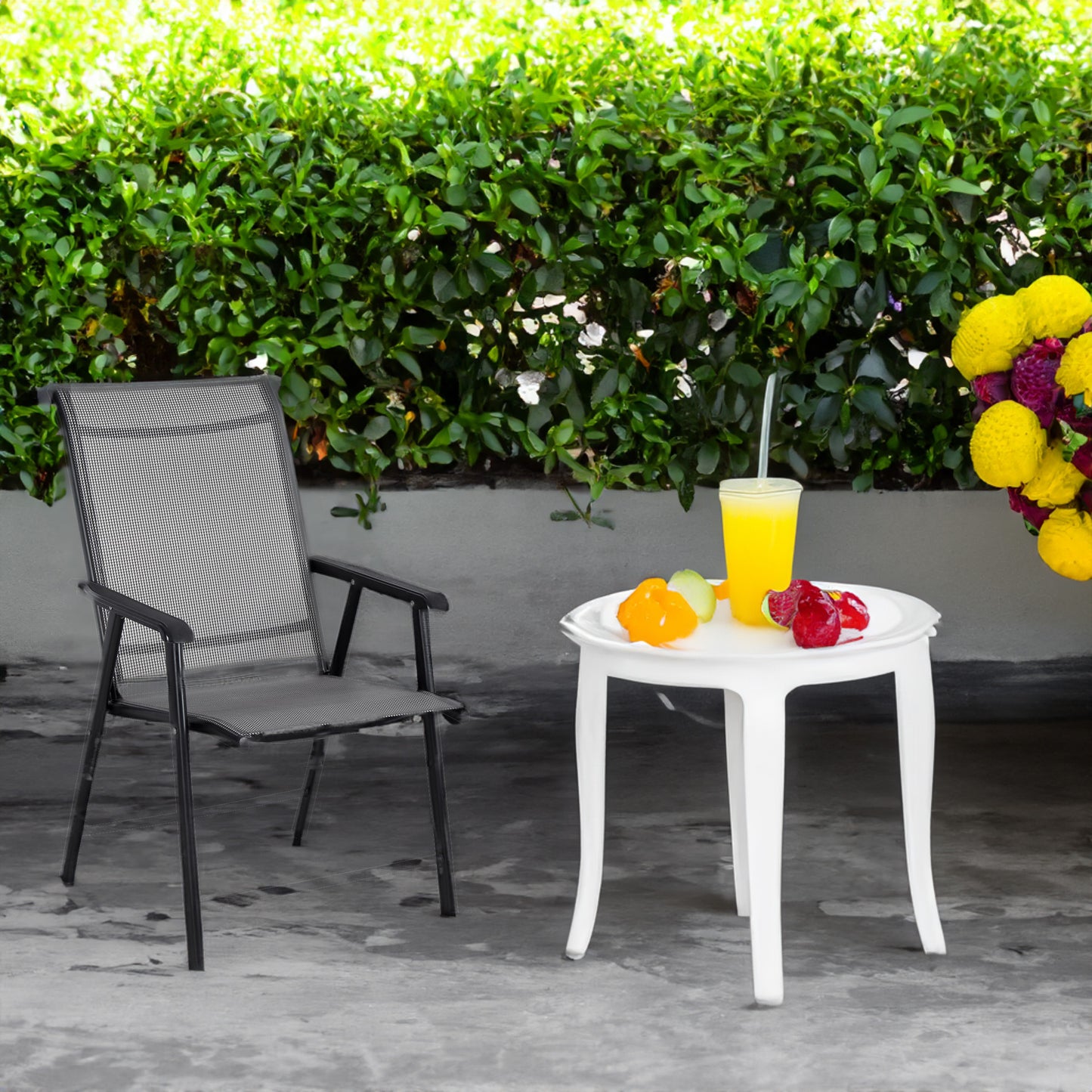 BTExpert Heavy-Duty Folding Patio Chair Indoor/Outdoor Dining, Sling Back, Metal Frame w/Armrests for Lawn, Pool, Garden - Set of 4