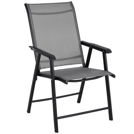 BTExpert Heavy-Duty Folding Patio Chair Indoor Outdoor Dining, Sling Back, Metal Frame with Armrests for Lawn, Pool, Garden - Set of 2
