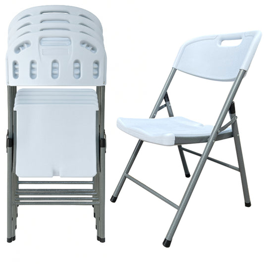 BTEXPERT White Folding Chair Steel Frame Commercial Foldable Chair HDPE Event Chair Indoor Outdoor Wedding Party Picnic Kitchen Dining School Set of 4
