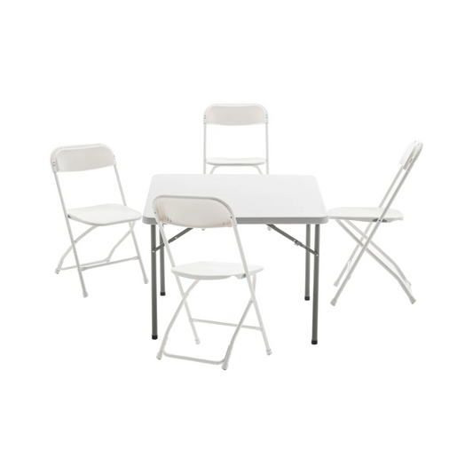 BTExpert 5-Piece Folding Card Table Set, 34" Square Granite White, 4 Adult Chairs, Outdoor Lightweight