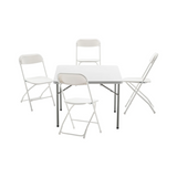BTExpert 5-Piece Folding Card Table Set, 34" Square Granite White, 4 Adult Chairs, Outdoor Lightweight