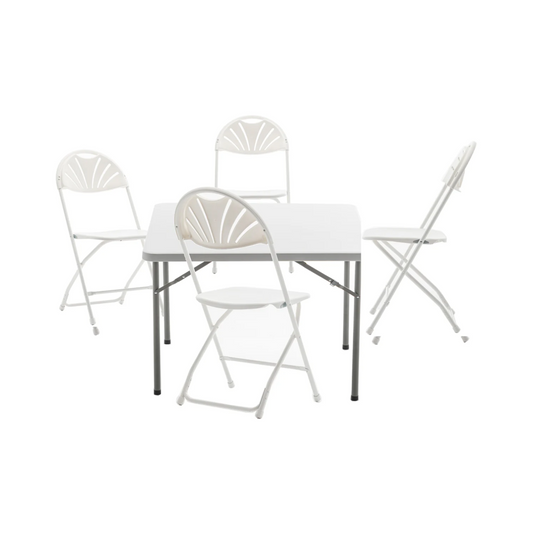 BTExpertb 5 Piece Folding Card Table Chair Set 34" Square Granite White Plastic 4 Adult floral Chairs