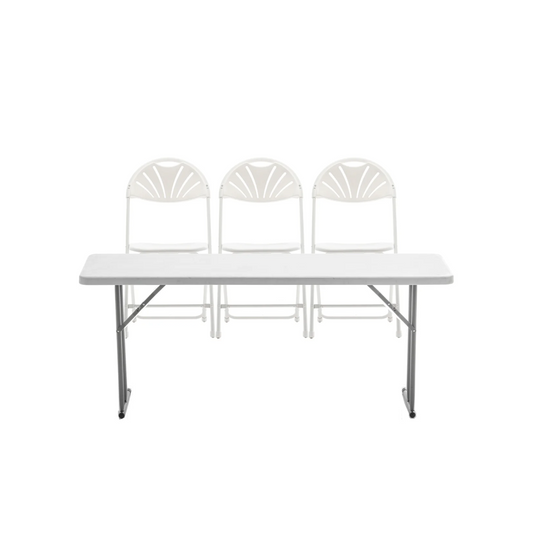 BTExpert 4-Piece Folding Table Set, 6' x 18" Table & 3 Adult Chairs, Portable