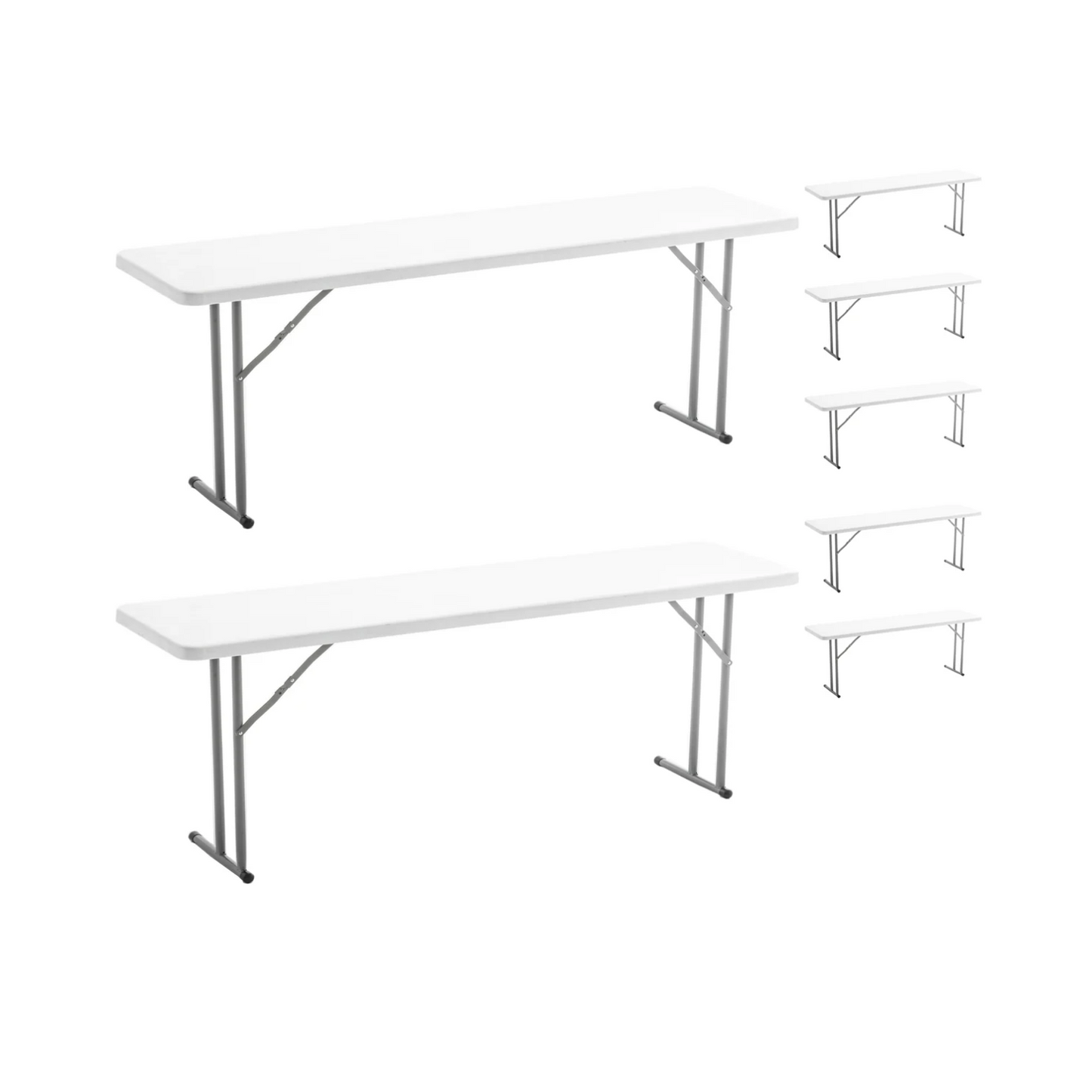 BTExpert 8-Foot 96" long White Plastic Folding Table 18" Wide 29" High indoor outdoor lightweight - Set of 5