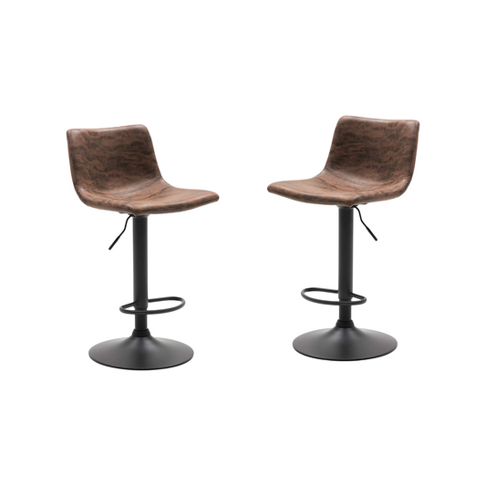 BTExpert Adjustable Metal Upholstered Swivel Vintage Brown Bar Counter Stool Back - Set of 2