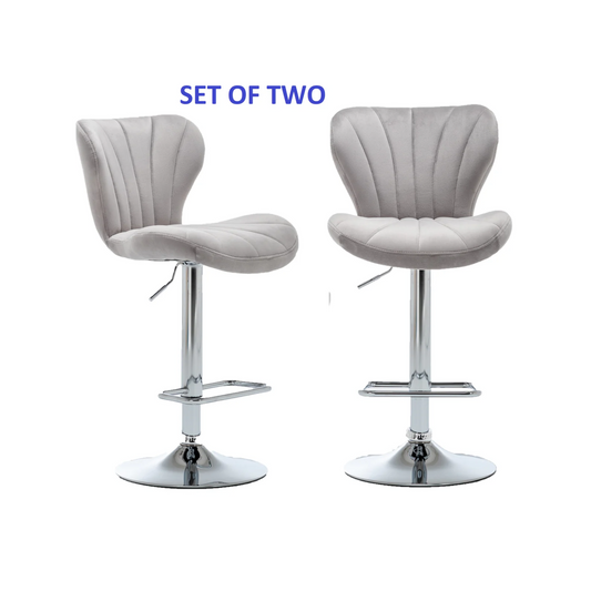 BTExpert Modern Nedaa Velvet Adjustable 36–44" High Back Bar Stools Grey Upholstered - Set of 2