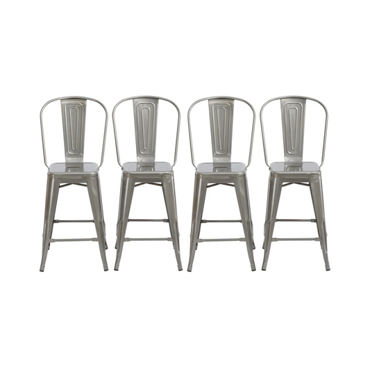 24" Clear Metal Antique Rustic Counter height Bar Stool Chair High Back - Set of 4
