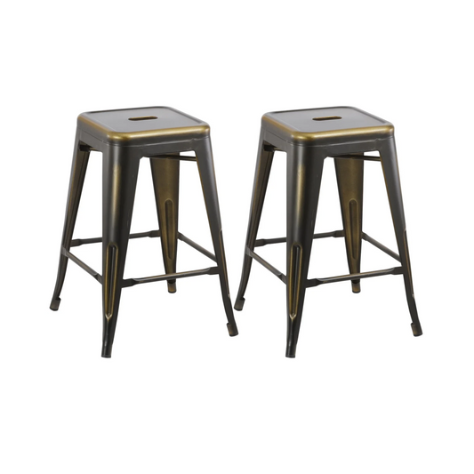 24" inch Metal Vintage Copper Distressed Counter Bar Stool Modern - Set of 2